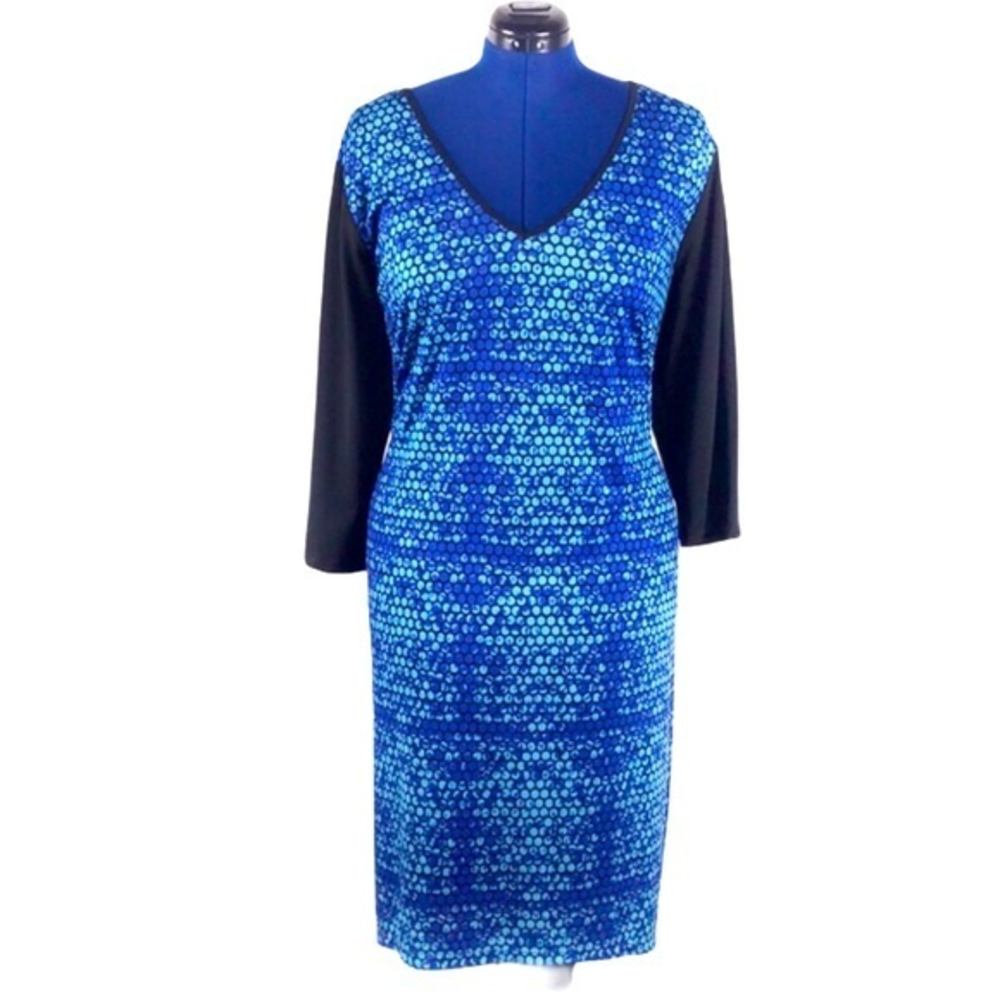 Isabel & Alice 2X Women’s plus-size v neck blue/black hi-low stretch dress‎